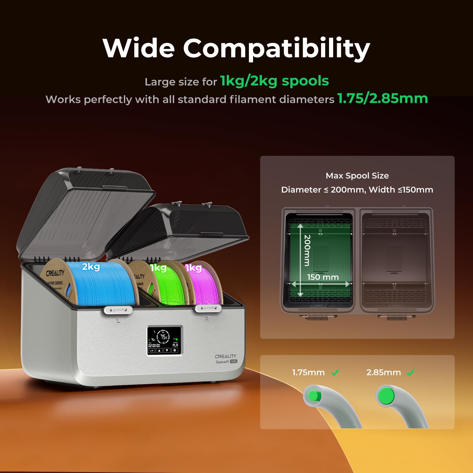 Creality Filament Trockner für 4 Spulen, SpacePi X4L, zwei unabhängige Heizkammern, Temperatur bis 75 °C, LCD Touchscreen, Filament Trockenbox für PLA PETG ABS TPU PA 6
