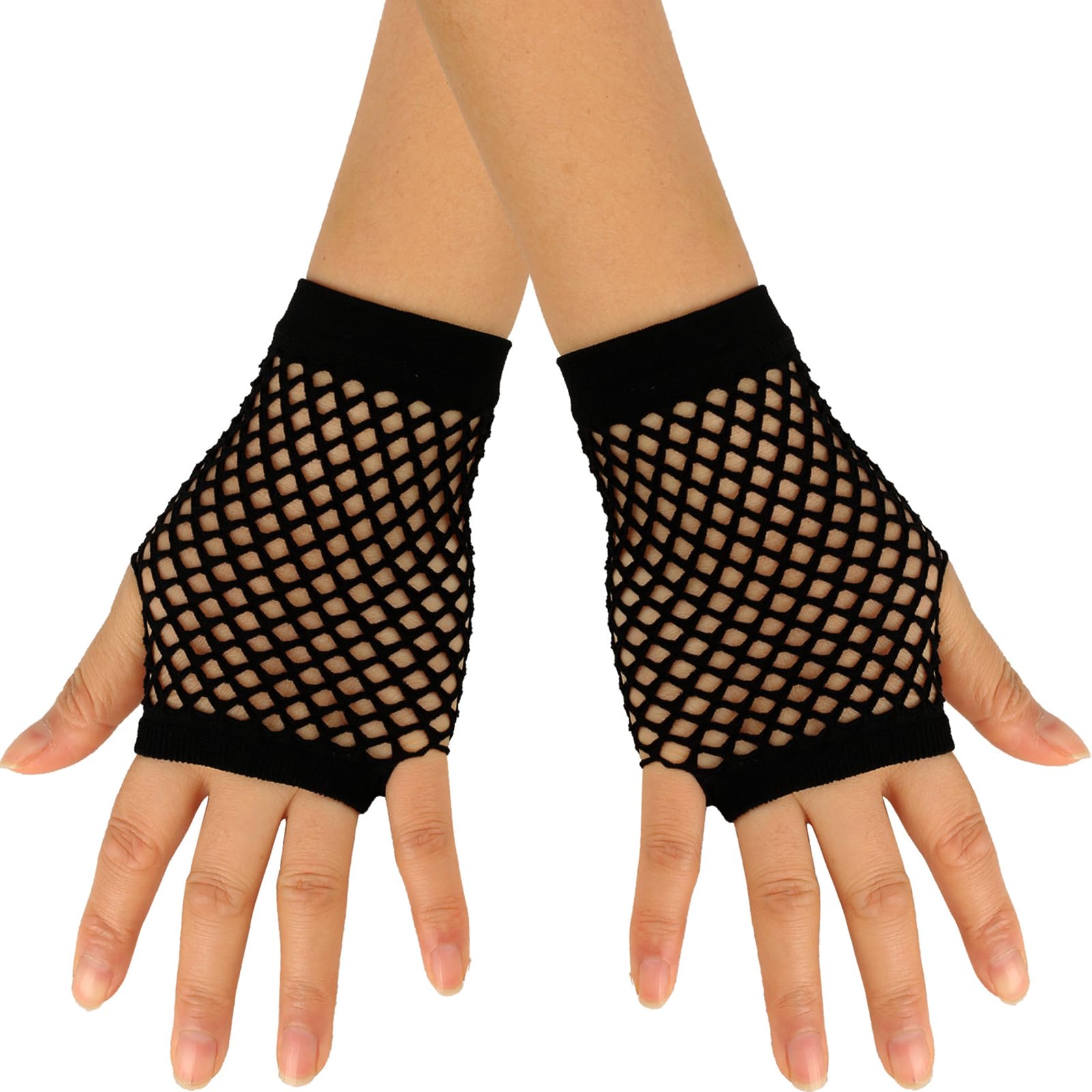 YeeHeen Short Fishnet Gloves for Women Punk Fingerless Mesh Glove Black