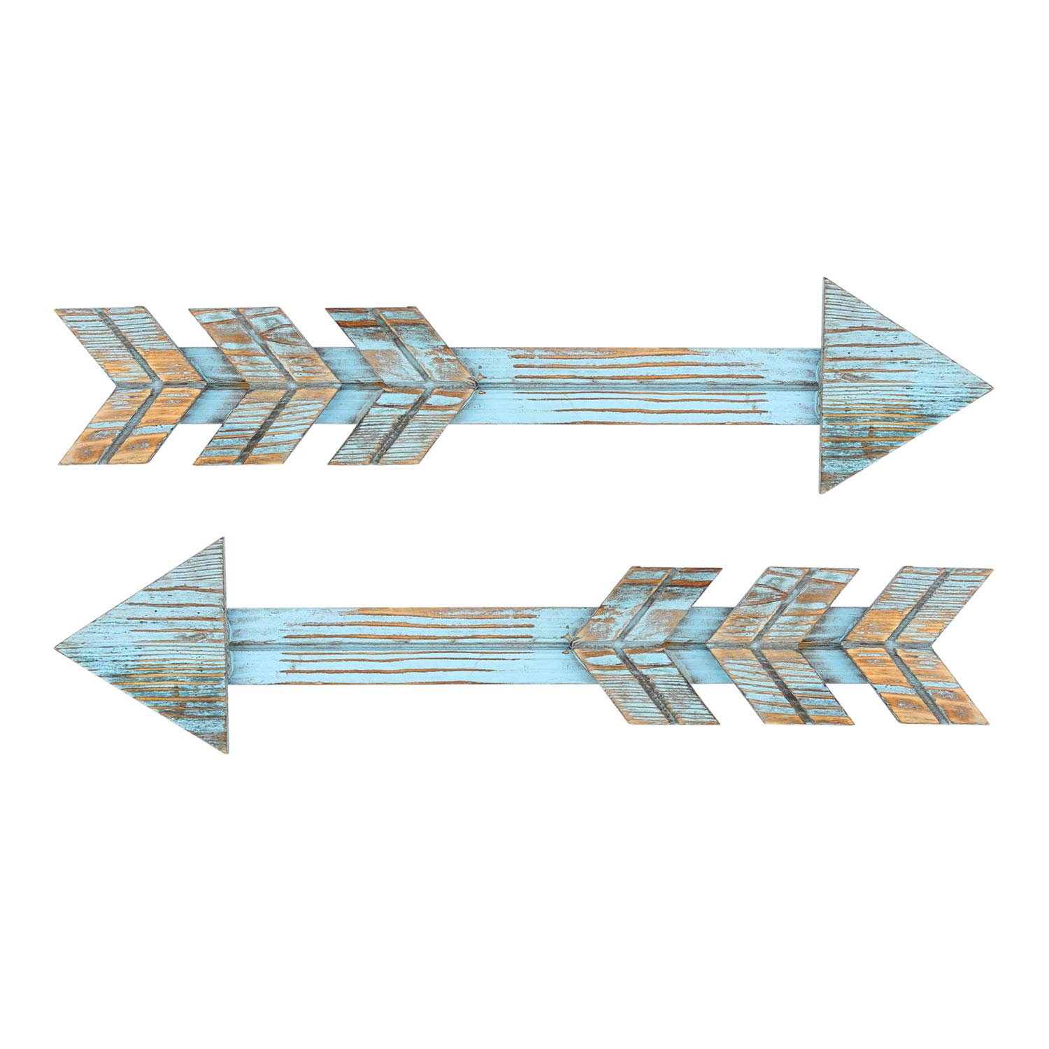 Soonow Rustic Wooden Arrow Wall Decor, Set of 2, Vintage Aqua