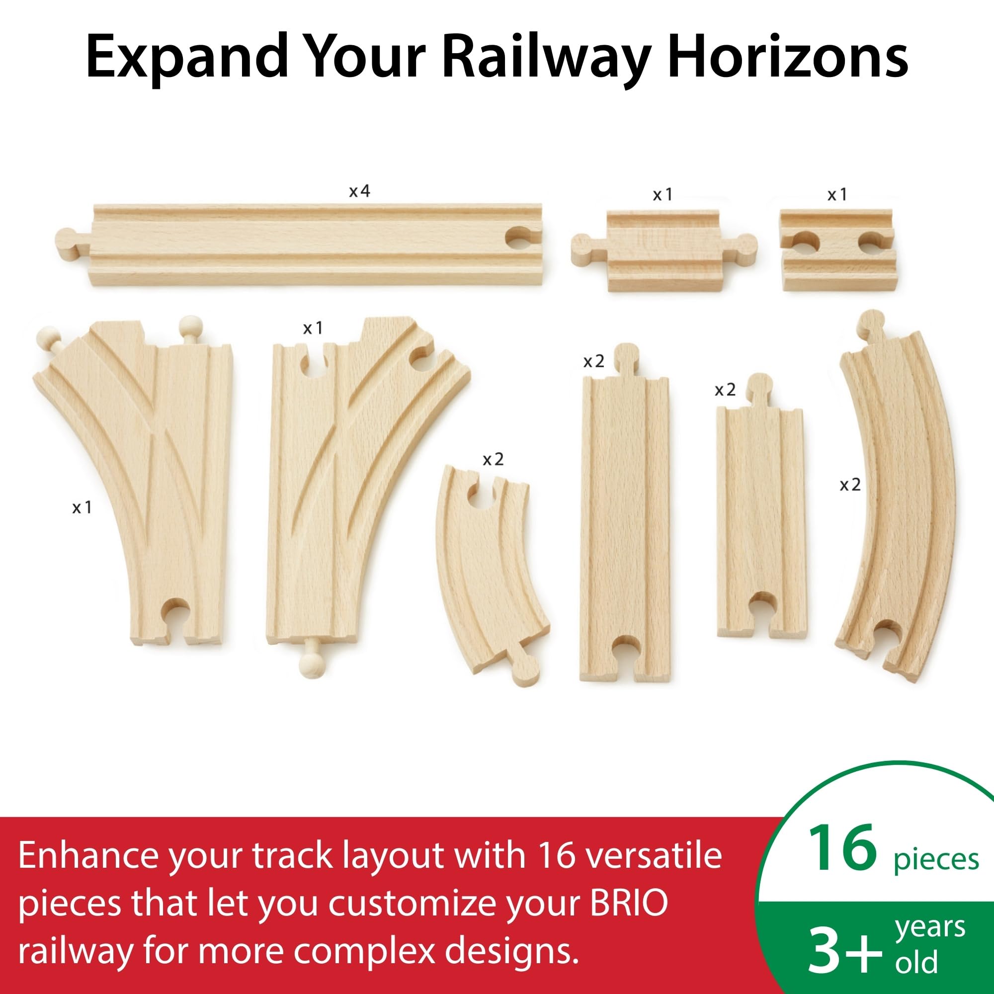 BRIO World Expansion Pack Intermediate - Works with All BRIO Train Sets - FSC-certified 16-Piece Wooden Train Tracks with Switches - Grow Existing Systems and Create Railway Empires - Kids Ages 3 & Up