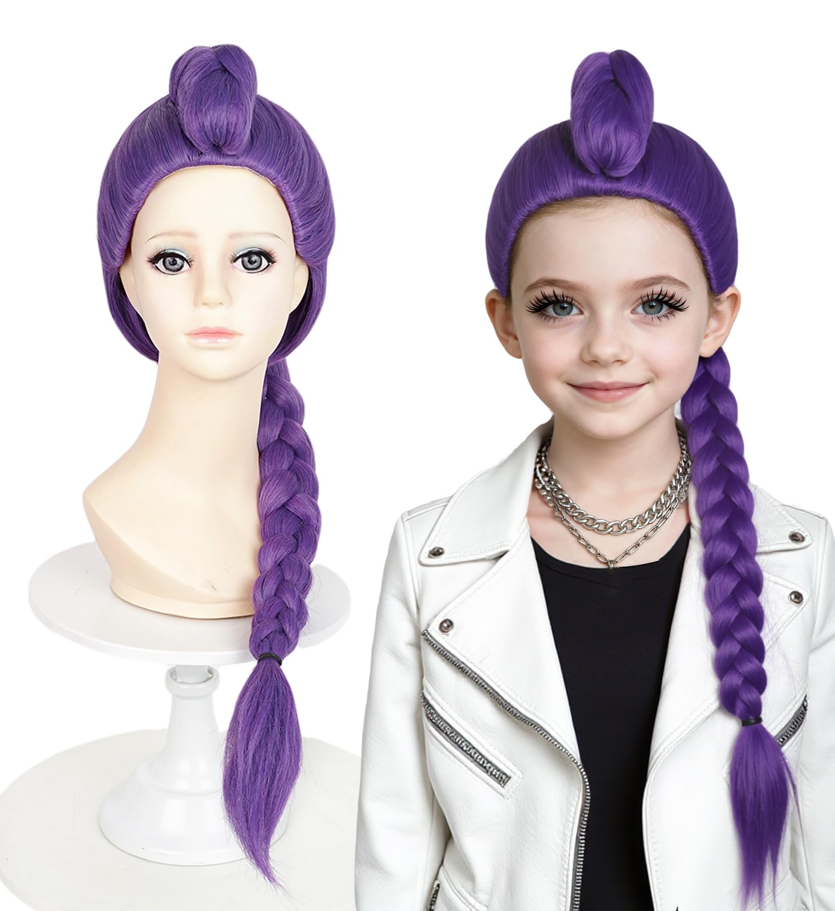 Photo 1 of **SEE NOTES** LABEAUTÉ Long Purple Cosplay Wig for Girls with Ponytail Cosplay Anime Braided Wig for Synthetic Hair Halloween Costume Party Hair