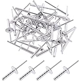Glarks 60Pcs 3/16" x 1" Large Flange Aluminum Blind Rivets Pop Rivets Set for Joining Metal Plate Pipe Automotive