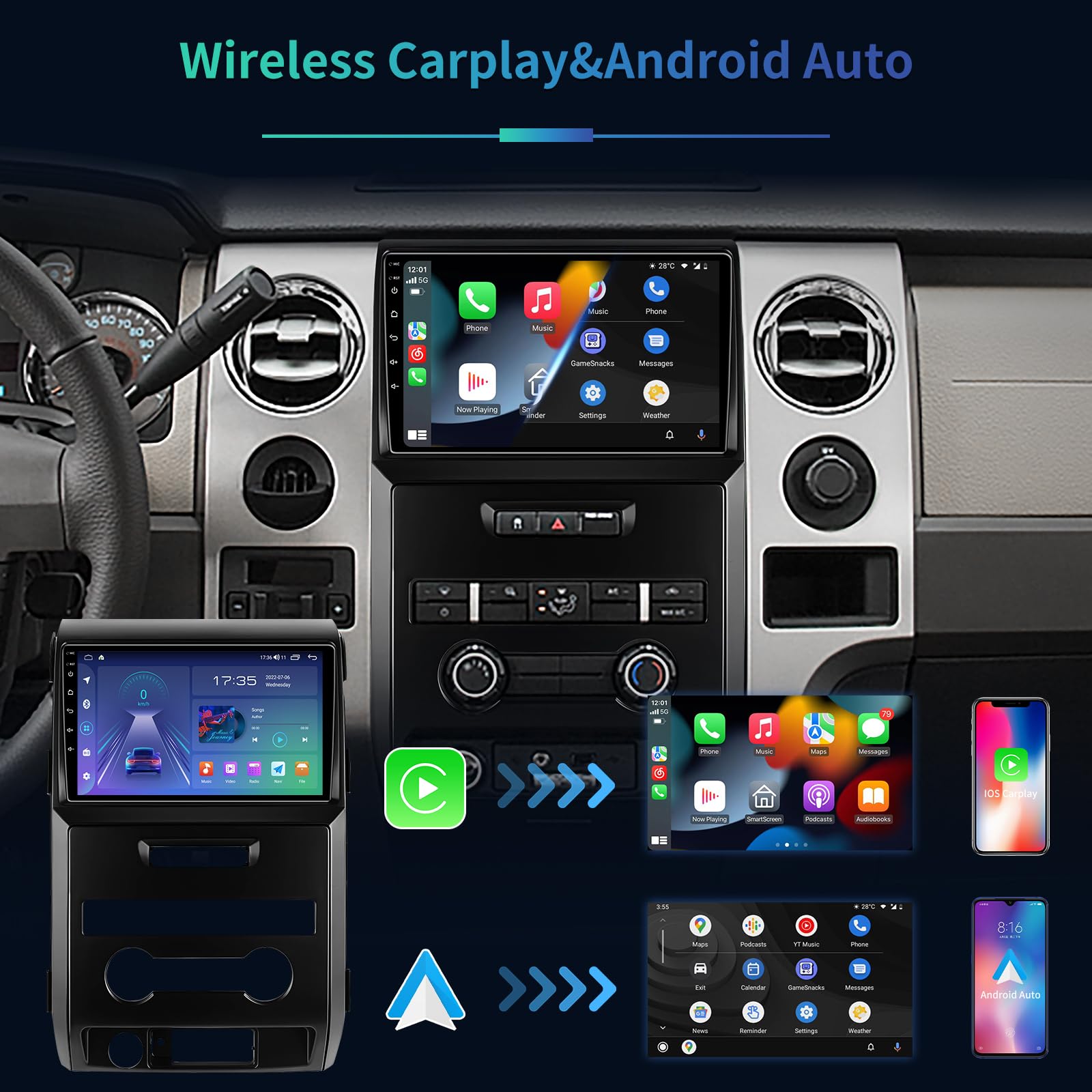 5GWiFi Upgrade 4GB+32GB Android13 Car Radio Stereo for Ford F150 F-150 2009 2010 2011 2012 2013 2014 Wireless CarPlay & Andriod Auto 9.2 Inch Touch Screen Car Radio with GPS Navigation Bluetooth