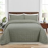 FFQSS Quilt Queen Size Bedding Sets - 100% Cotton Lightweight Luxury Comforter Set, Full Size Stitching Bedspreads Coverlet with 2 Pillowcase Suit for All Season, Green