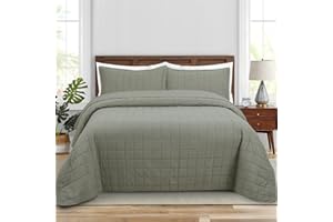 FFQSS Quilt Oversized King Size Bedding Sets, 100% Cotton Lightweight Luxury Comforter Set, Oversized Extra Wide Stitching Bedspreads Coverlets with 2 Pillowcase Suitable for All Season, Green