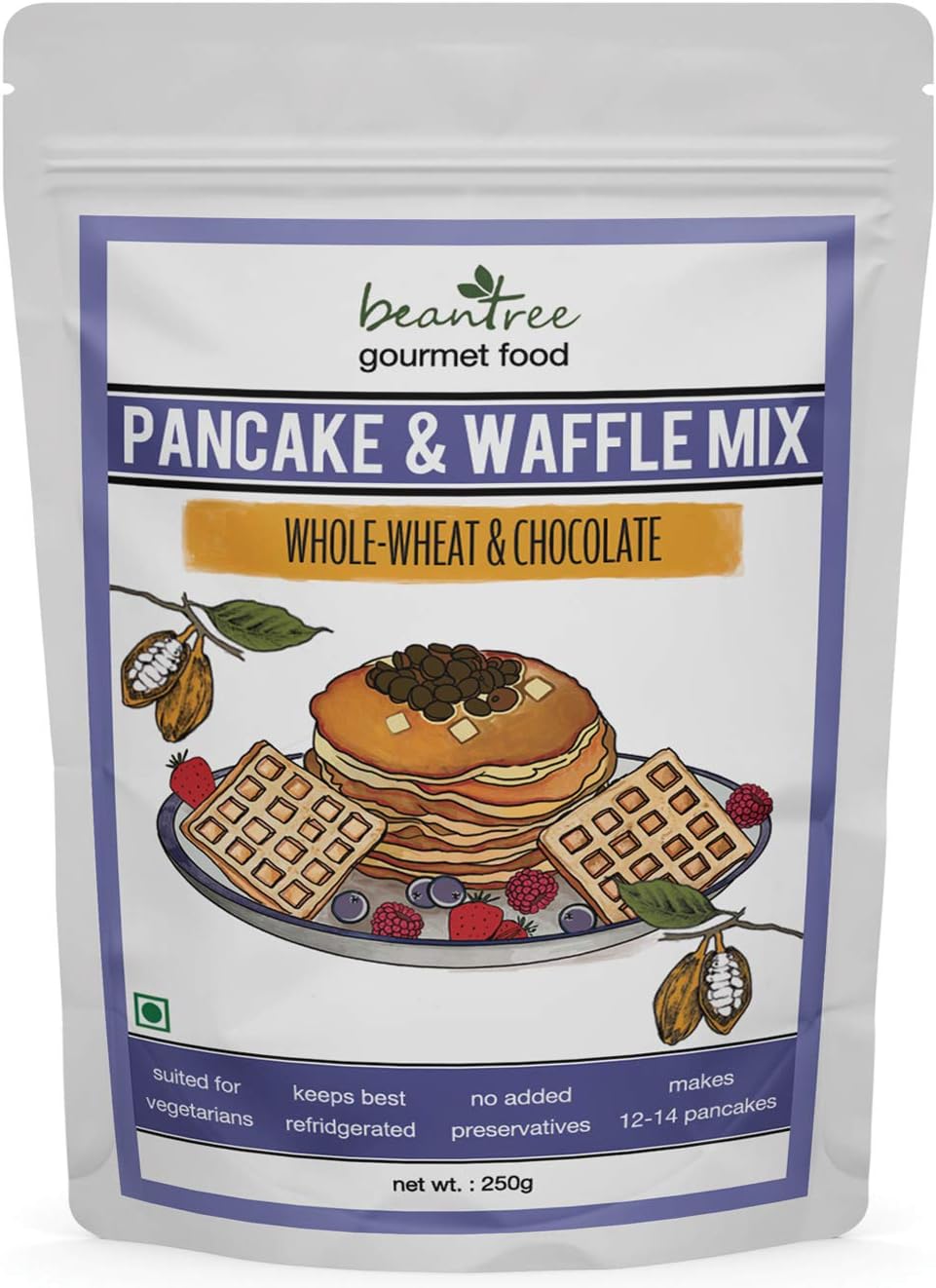 Beantree Pancake Mix, Whole Wheat and Chocolate - 250 grams.