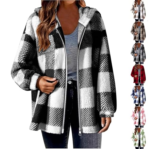 Fleece Jacket Women Teddy Hoodies Winter Warm Coats Full Zip Stylish Fuzzy Sweatshirt Ladies Casual Jumper Outerwear