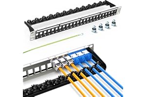 PBAEGAV 24 Port Patch Panel Blank UTP/STP 1U 19“ Keystone Patch Panel with Cable Management and Support Bar Compatible with LC/SC/ST/FC/USB/HDMI Keystone Jack(24 Port)