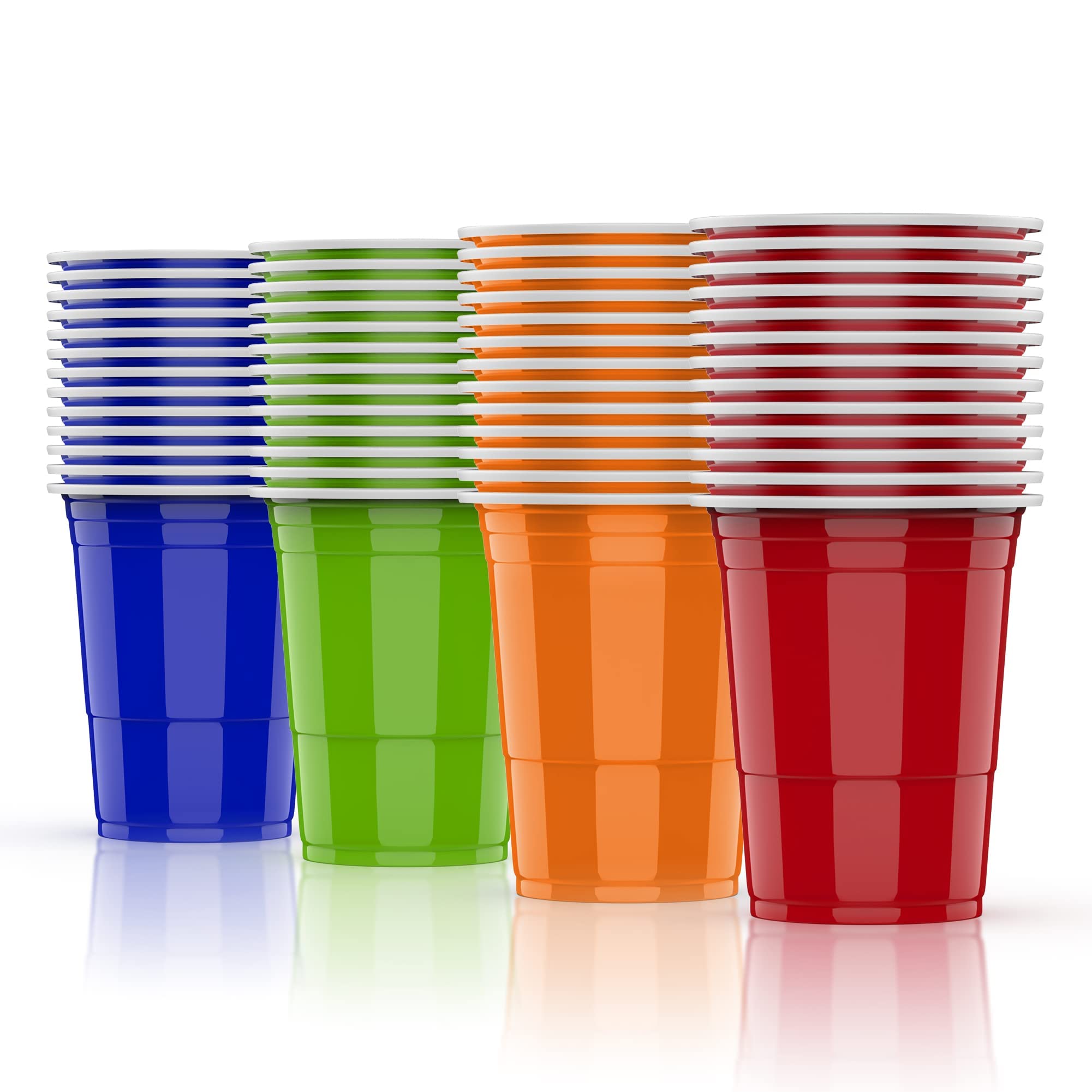 AOLUXLM 52pcs Reusable Plastic Cups - Red Cup, Blue Cup, Orange, Green Cup, Disposable Cups Set for Garden Games, Outdoor Games, Hen Party, Holiday, BirthdaChristmas, Easter, New Year's Eve (AO50-3)