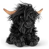Living Nature Highland Cow Black Stuffed Animal | Farm Toy with Sound | Soft Toy Gift for Kids | 9 Inches
