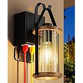 NookNova Porch Light with Outlet GFCI Dusk to Dawn Outdoor Lights for House Waterproof Exterior Lighting Fixtures Wood Look G