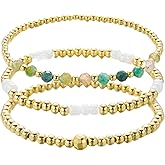 RINHOO14K Gold Plated Beaded Bracelets Set for Women Stackable Dainty Pearl Cross Bracelet Adjustable Elastic Jewelry