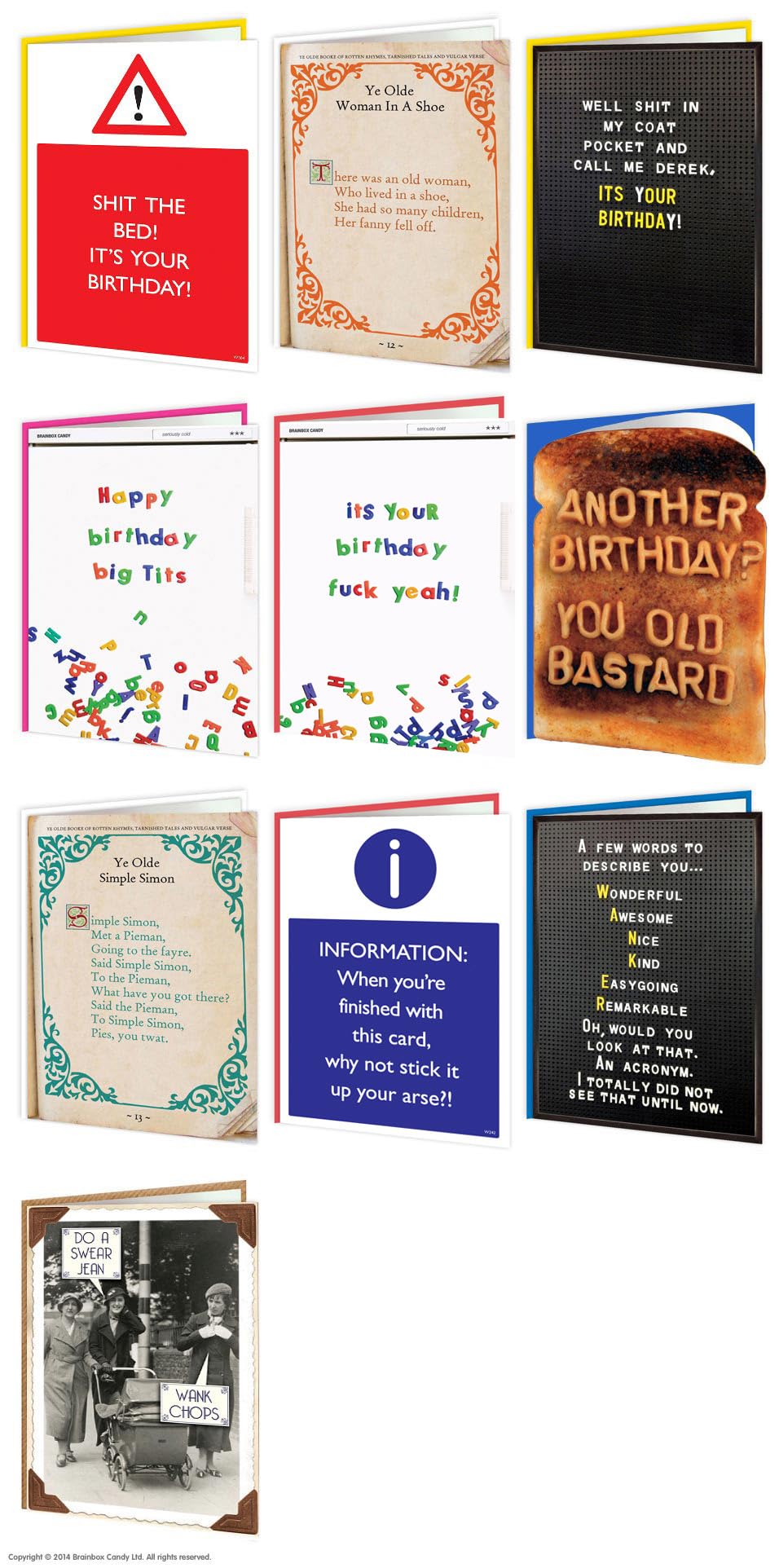 10 Pack Of Funny Rude Humorous 'Cheeky' Birthday Cards