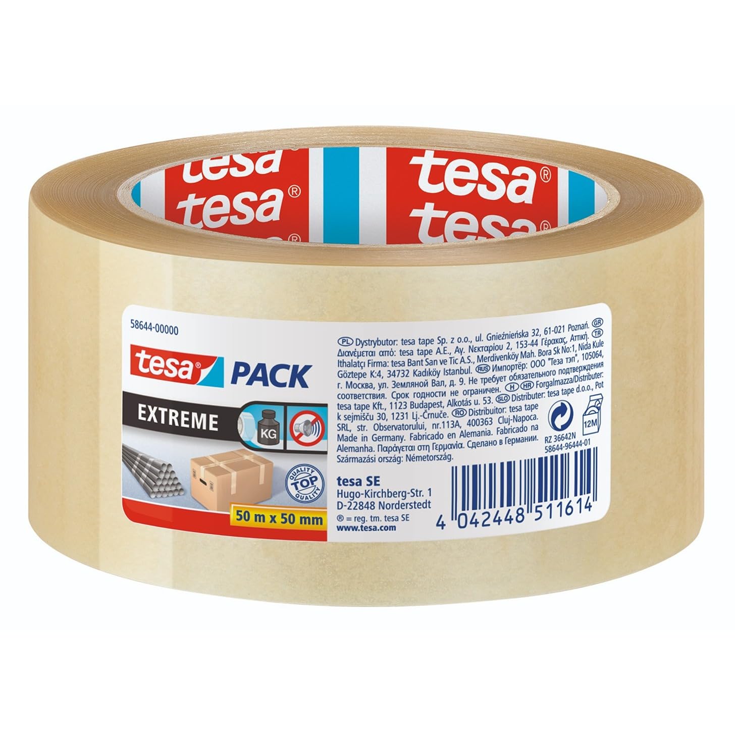 tesa Pack Solid & Strong - Quiet Unrollable Parcel Tape/Packing Tape for Securely Sealing Parcels. Available in: Transparent and Brown