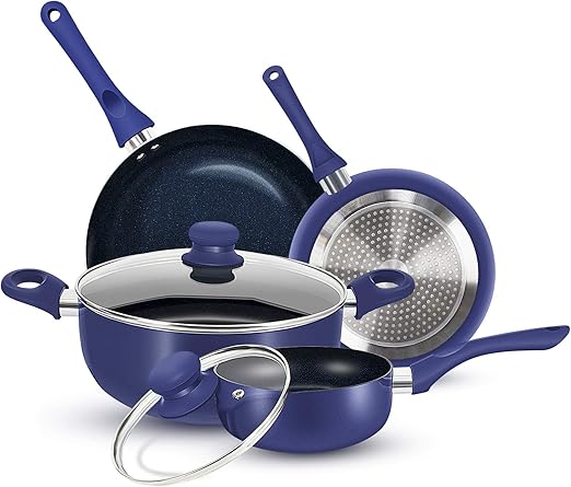 Amazon.com: KUTIME Juego de 6 ollas antiadherentes y sartenes, sartenes azules, sartenes antiadherentes, juego de sartenes con revestimiento de cerámica, cacerolas con tapa, gas, compatible con inducción: Kitchen \u0026 Dining