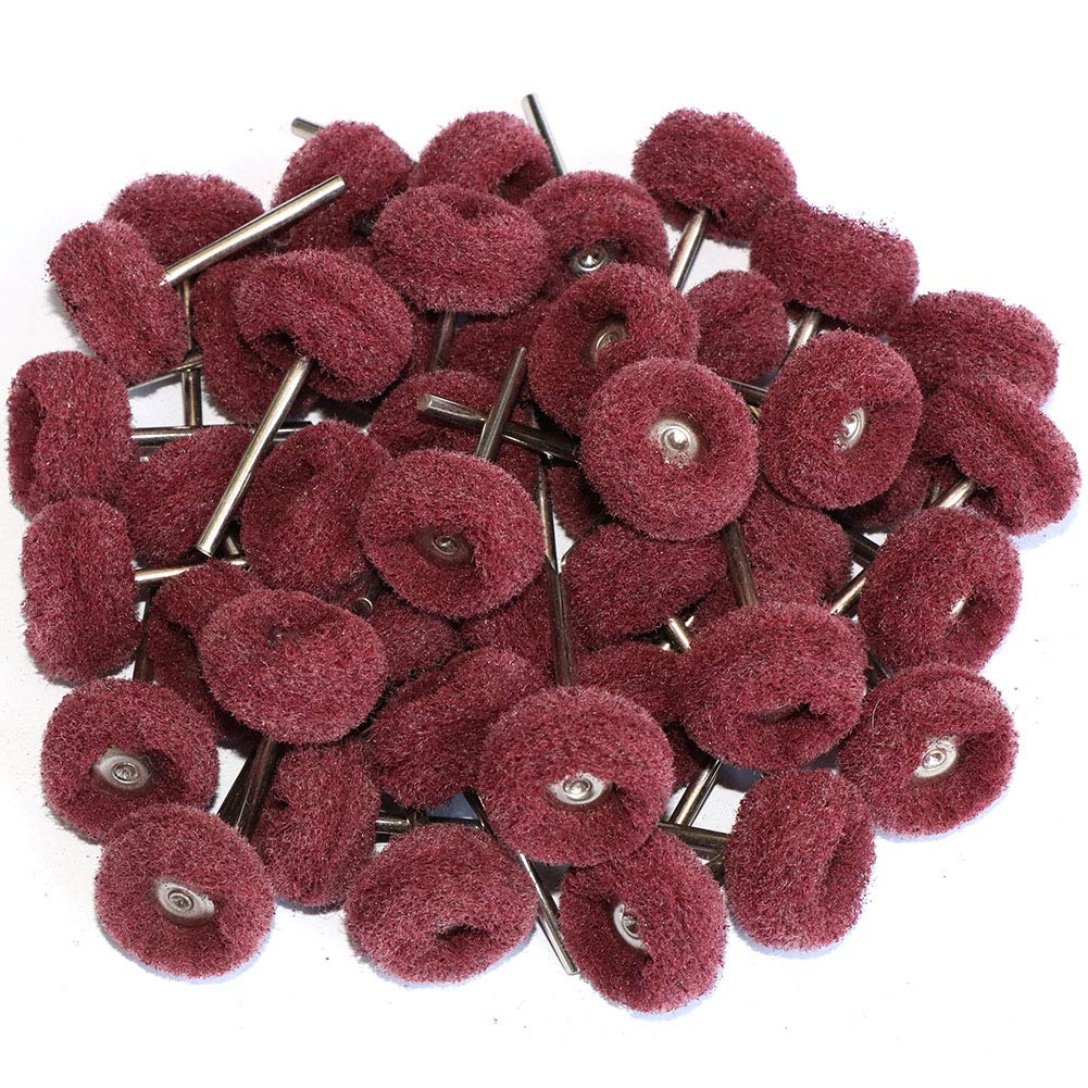Abrasive Buffing Polishing Wheel Set for Dremel Rotary Tool,Mini scouring pad Brush Polishing kit, Removal of Rust,Deburring on Metal Surface,32PCS with 3mm Mandrel (grit 320 red 50pcs)
