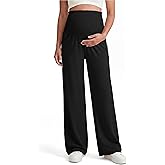 OUGES Womens Lyocell Cotton Maternity Pants Over Belly Smocked Waist Stretchy Casual Wide Leg Palazzo Pants with Pockets