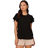 Adrianna Papell Womens Solid Pleat Double Sleeve Top