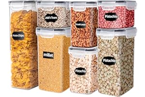HOENART Airtight Food Storage Containers with Lids, 7 Pcs BPA Free Plastic Dry Food Canisters for Kitchen Pantry Organization and Storage for Cereal, Dishwasher safe,Include 10 Labels and Marker, Black