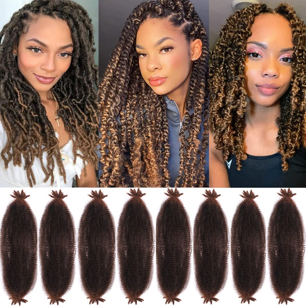 Leeven 24 Inch Pre-Separated Springy Afro Hair for Marley Locs - 8 Packs Popping Spring Twist Braiding - 10 Strands/Pack Black Pre-fluffed Kinky Extensions /T27# — image 1