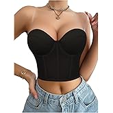 Floerns Women's Contrast Mesh Push Up Corset Top Adjustable Strap Underwire Bra Lingerie