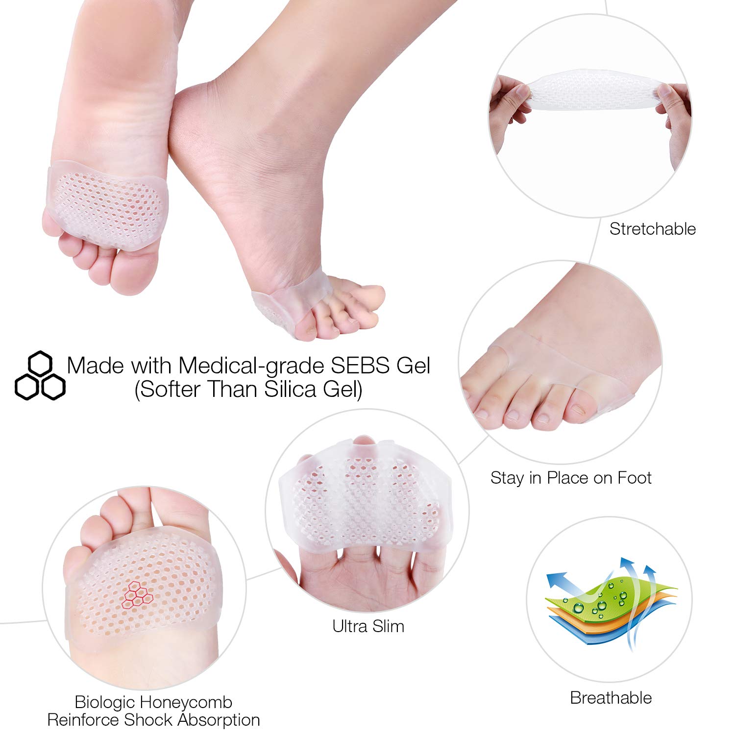 2 Pairs Soft Silicone Gel Toe Protectors Covers Faireach Toe Caps Metatarsal Pads with Forefoot Cushion Ballet Pointe Dance Athlete Shoe Pads 4 PCS