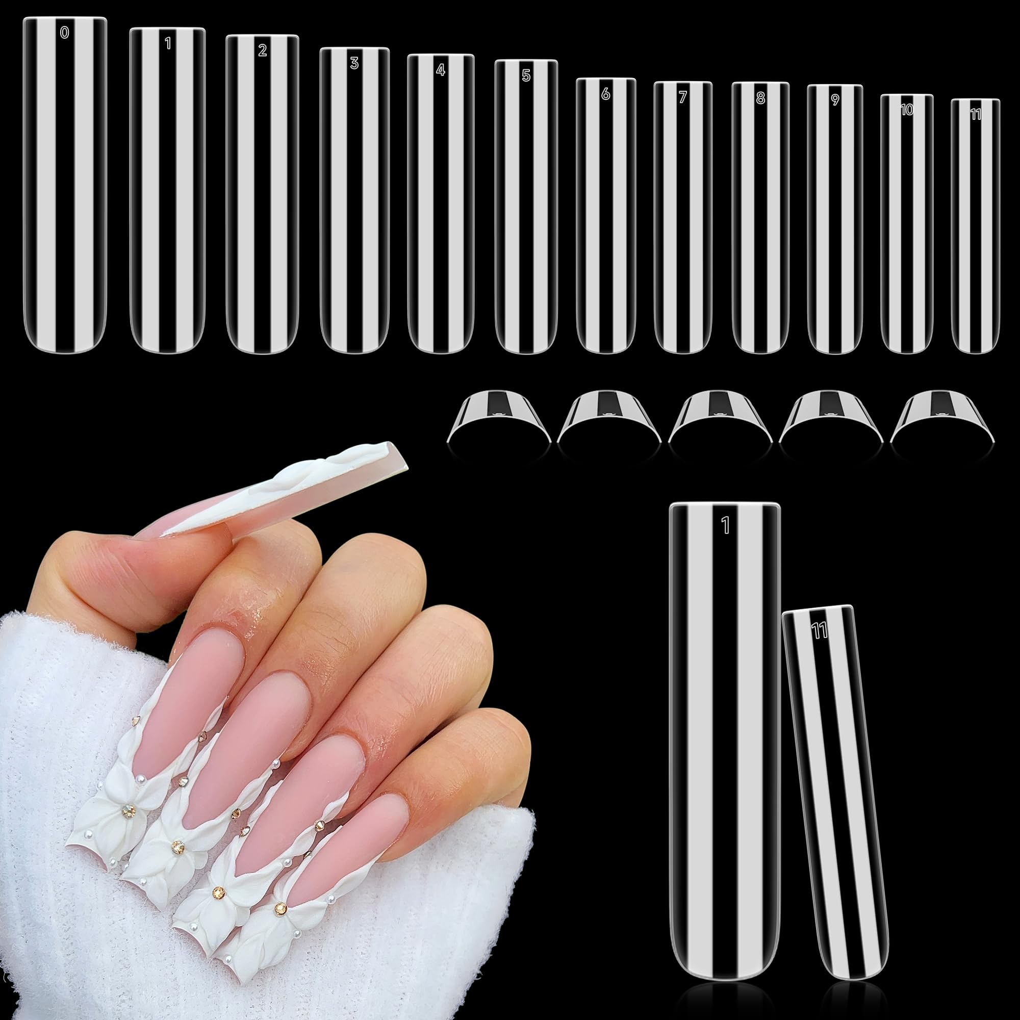 Photo 1 of Luckyfairy Tapered Square Nail Tips, XXL 240Pcs 12 Sizes Full Cover Fake Nails Extra Long Straight Nail Tips No C Curve Gel Nails Clear Gel Nails Tips Nail Extension for DIY Nail Art