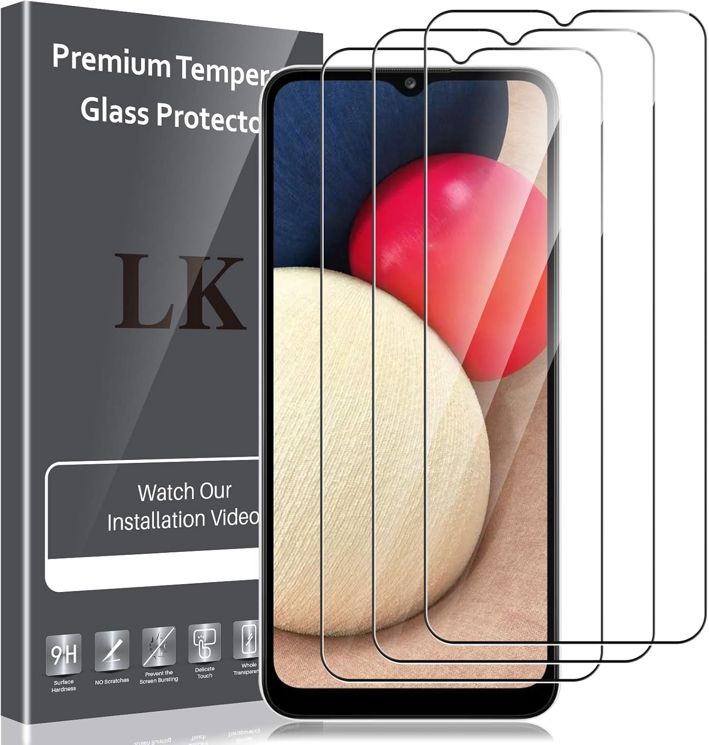 LK 3 Pack Screen Protector compatible with Samsung Galaxy A02S, HD