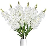 IPOPU 6PCS Delphinium Artificial Flowers 39" Realistic Faux Hyacinth Long Stem Delphinium Silk Flowers for Tall Vase Filling Wedding Centerpieces Home Decor (White)