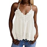 MISSACTIVER Women's Lace Trim Spaghetti Strap Cami Top Scalloped Hem Sleeveless Backless V Neck Racerback Flowy Tank Camisole