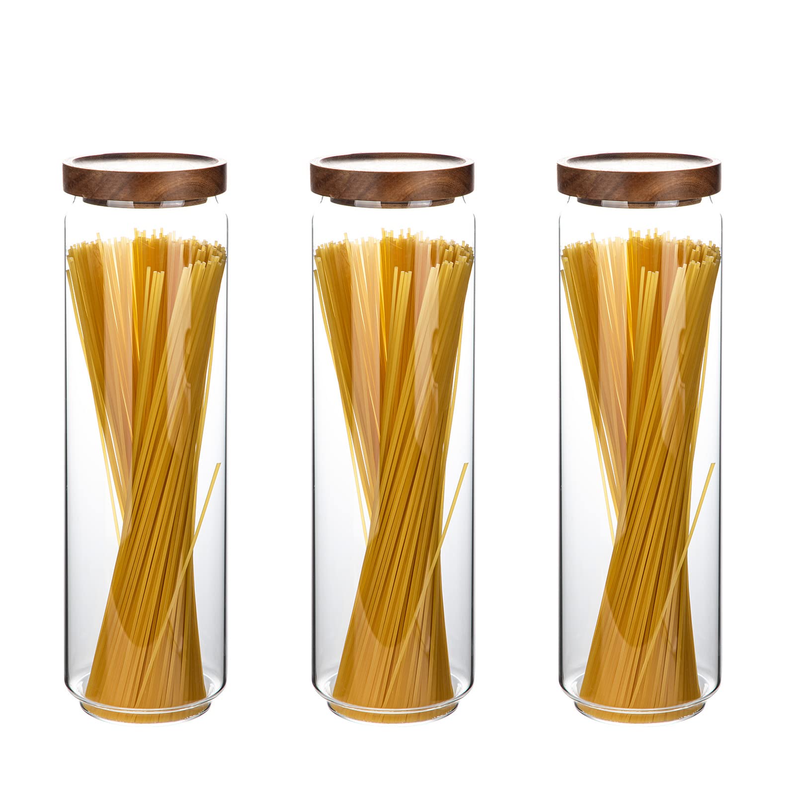 Photo 1 of Homtop Glass Storage Containers Set of 3, 54 OZ High Borosilicate Glass Jars with Wooden Lids Kitchen Food Canisters s for Coffee Beans/Sugar/Noodles/Nuts/Cookies/Pasta