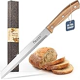 Mezzo Serrated Bread Knife for Homemade Bread, High Carbon Steel Sourdough Knife Cutter for Slicing Bread, Bagels &amp; Cake, Razor Sharp Premium 8-Inch Bread Cutting Knives with Gift Box