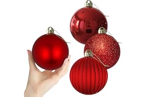 GAMEXCEL Rose Red 4.0" Large Christmas Balls - Christmas Tree Decoration Ornaments Shatterproof Hanging Balls for Birthday Halloween Holiday Wedding Decorations Set of 4pcs