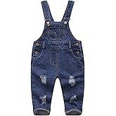 KIDSCOOL SPACE Baby Boy Girl Jean Overalls,Toddler Ripped Denim Cute Workwear