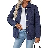 Merryfun Quilted Jackets for Women Lightweight Casual Button Up Diamond Puffer Jacket Warm Winter Coat with Pockets