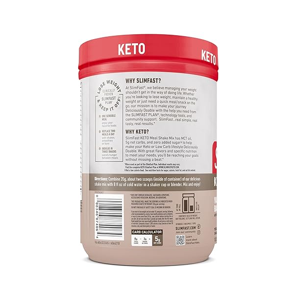 SLIMFAST KETO MEAL REPLACEMENT POWDER, KETO MEAL REPLACEMENT SHAKE, LOW CARB, WHEY PROTEIN, COLLAGEN PROTEIN, GRASS FED BUTTER, WEIGHT LOSS SHAKES POWDER, GLUTEN FREE, VANILLA CAKE BATTER, 10 SERVINGS