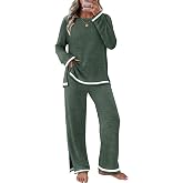 Sampeel Pajamas for Women Set Lounge Two Piece Sets Soft Pj Winter Clothing | 2 Piece Sets for Women, Winter Clothes, Matching Sets Women Clothing, Long Sleeve Cozy Sweaters, Vacation Outfits, Comfy Soft