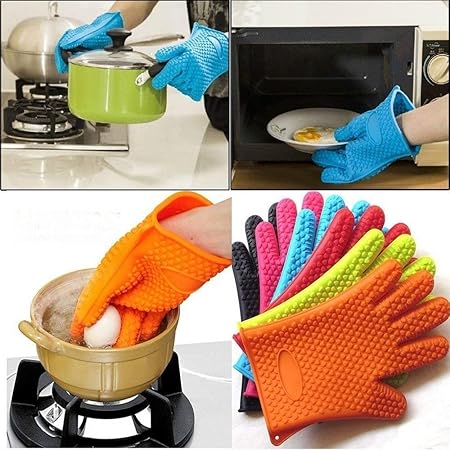 P YU Silicone Baking and Insulated Oven Gloves Silicone BBQ Gloves Waterproof Oven Mitts - Heat Resistant Grilling Accessories for Cooking, Baking, Barbecue 1 Pair