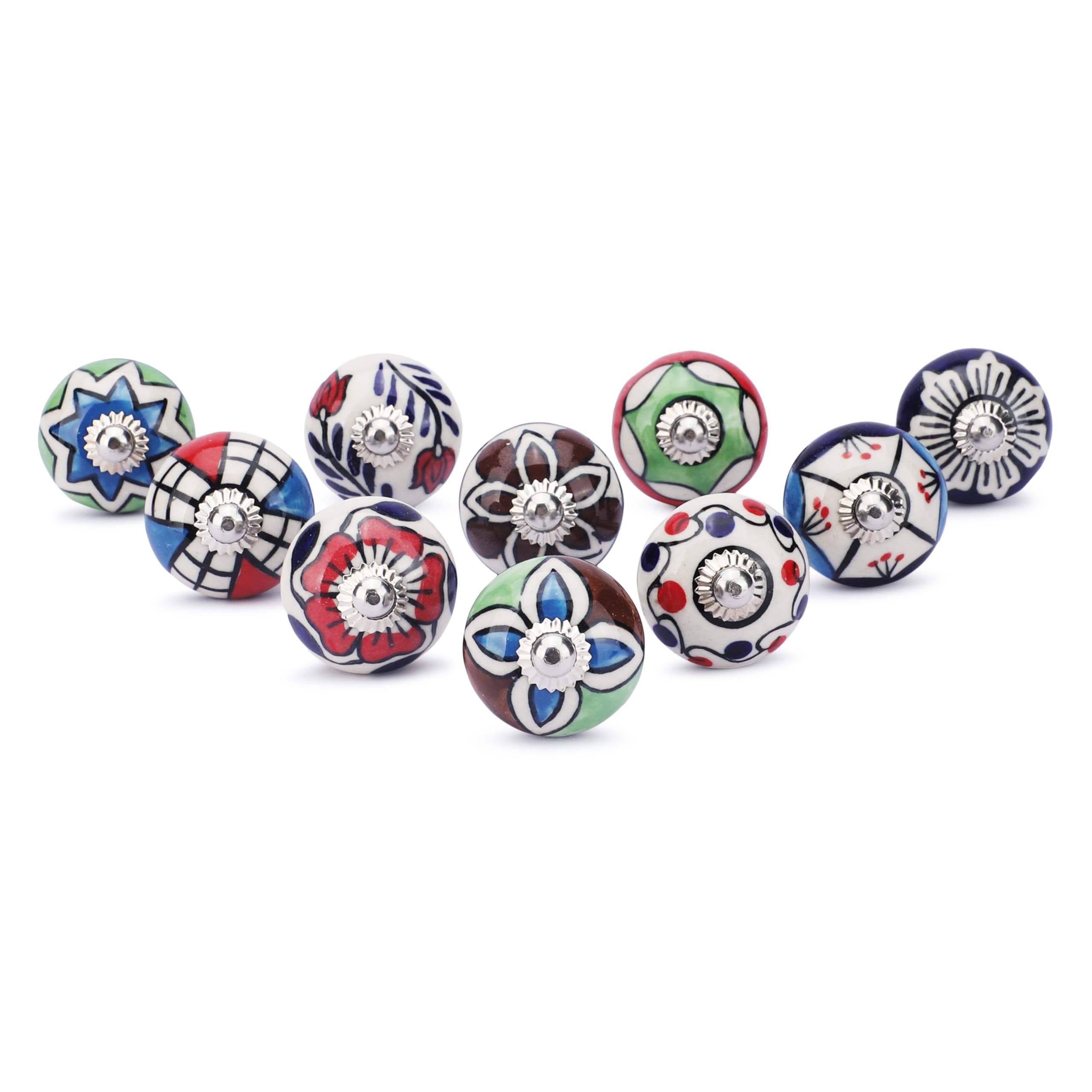 Ajuny Multicolour Ceramic Cupboard Knobs Set of 10 Hand-Painted Drawer & Cabinet Pulls for Kitchen Furniture Cabinets Bathroom Cupboards Wardrobes & Dressers Pottery Handles Bolt Fixings Included — image 1