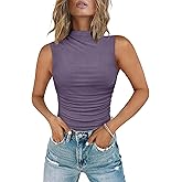 Chunpin Women's Mock Neck Mesh Sleeveless Bodysuit Ruched Going Out Tops Thong Body Suits Deep Purple S