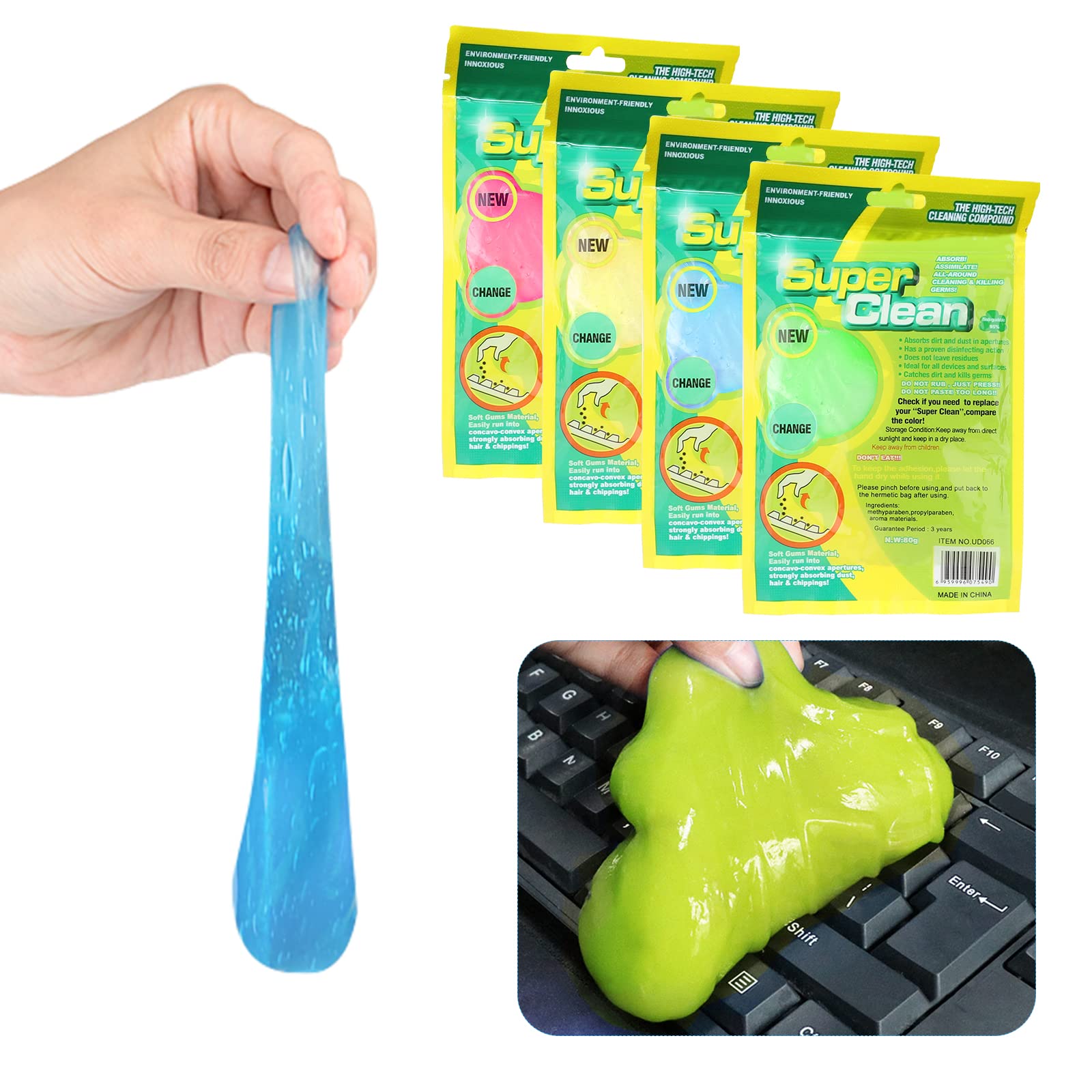 Pack of 4 keyboard cleaning keyboard cleaner, car cleaning gel, used for keyboard cleaning, cleaning electronic products, cleaning car gaps without special odour