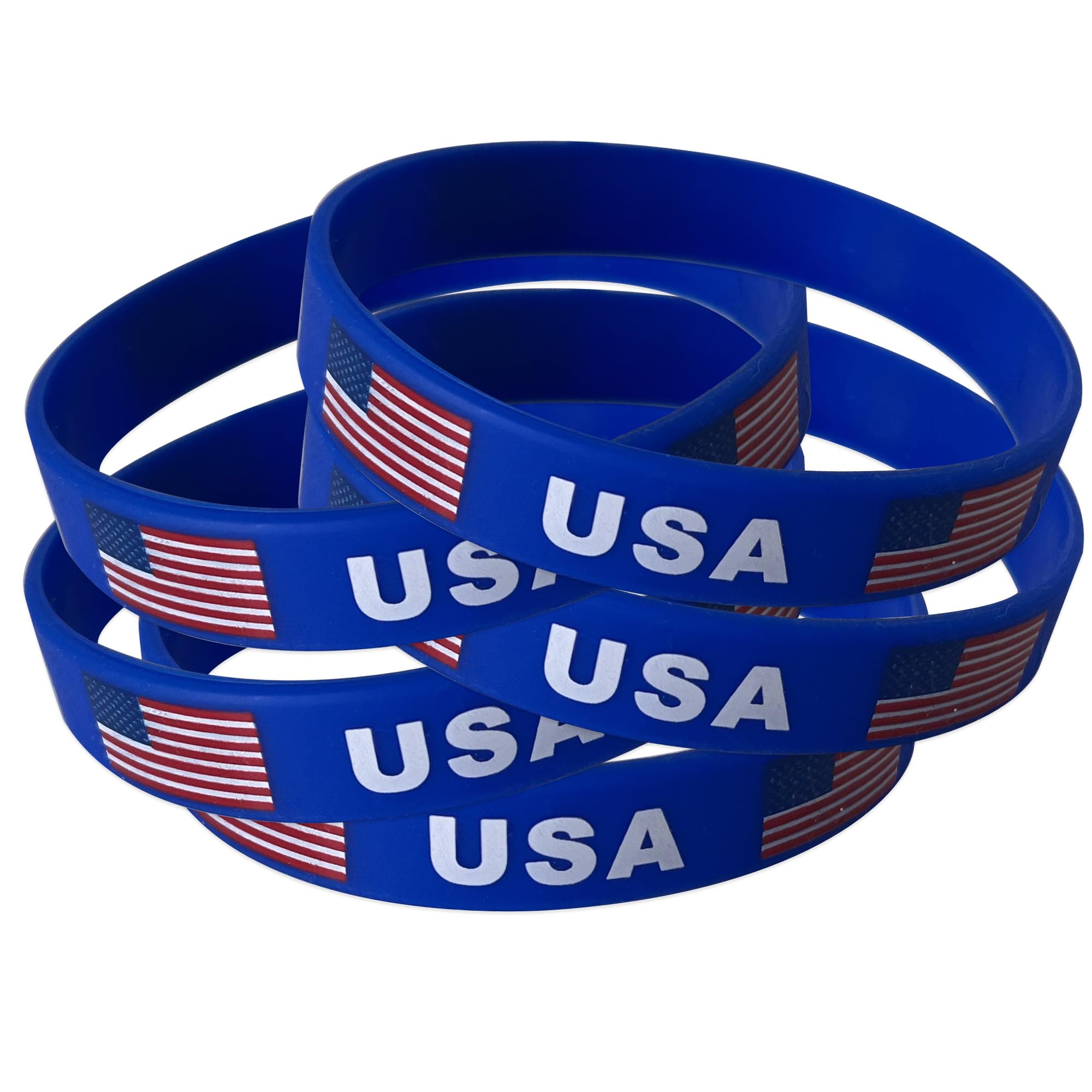 TARIFA UNITED American Flag Silicone Wristbands - Pack of 5 USA Flag Rubber Wristbands - Red, White, and Blue - Adult Unisex Bracelets