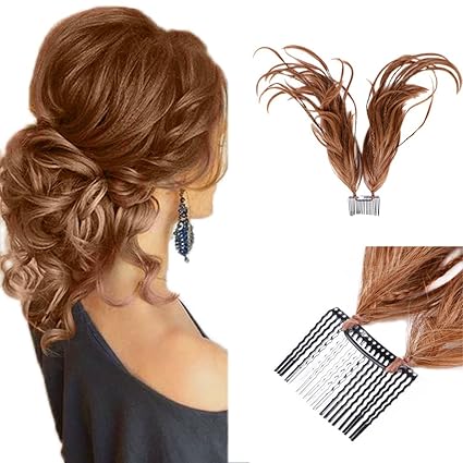 Queentas 15inch Ladies Short Wired Updo Extension Messy Bun Hair