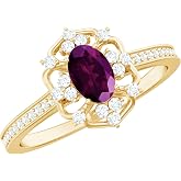 Certified Real 0.6 Ct Rhodolite Diamond Engagement Ring in Silver | Natural Rhodolite | Aaa Quality | Vintage Inspired Design | With Jewelry Box | Christmas Gift