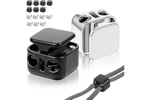 HJZHII 16PCS Metal Heavy Duty Cord Locks, 4mm Rustproof Double Hole Draw String Clip Stopper Fastener Spring Stop Toggle Stoppers Drawstring Clip for Shoelaces Drawstring Hoodie Paracord