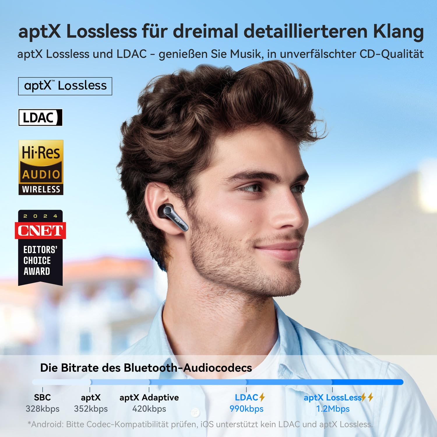 EarFun Air Pro 4 Bluetooth Kopfhörer mit Adaptive Hybride Geräuschunterdrückung, aptX Lossless, Hi-Res Audio, LDAC, 6 Mikrofone cVc 8.0 KI Anrufe, 52H Akku, Multipoint, Bluetooth 5.4, In-Ear Detection 4