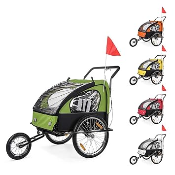 SAMAX Fahrradanhänger Jogger 2in1 Kinderanhänger Kinderfahrradanhänger Transportwagen gefederte Hinterachse für 2 Kinder in R