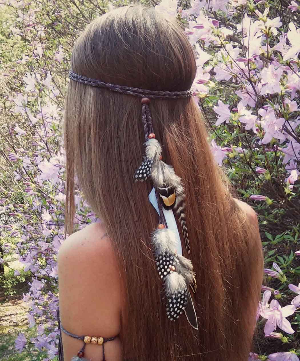 Zoestar Boho Feather Headband Bronze Vintage Hippie Headpiece Tribal Hair Accessories for Women