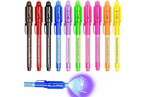 Invisible Ink Pens for Kids,10 Colour Spy Pens with UV Light,Disappearing Secret Message Markers for Detective Games & Party 