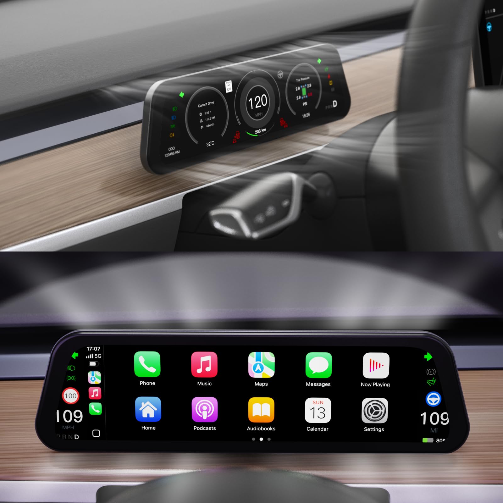 HotSunTesTec 9.6" Heads Up Display for Tesla Model Y & Model 3 - Wireless CarPlay & Android Auto, Ultra-Thin Screen with Front Camera, No AC Blockage, OTA Updates, Sync Info, Low Power Use